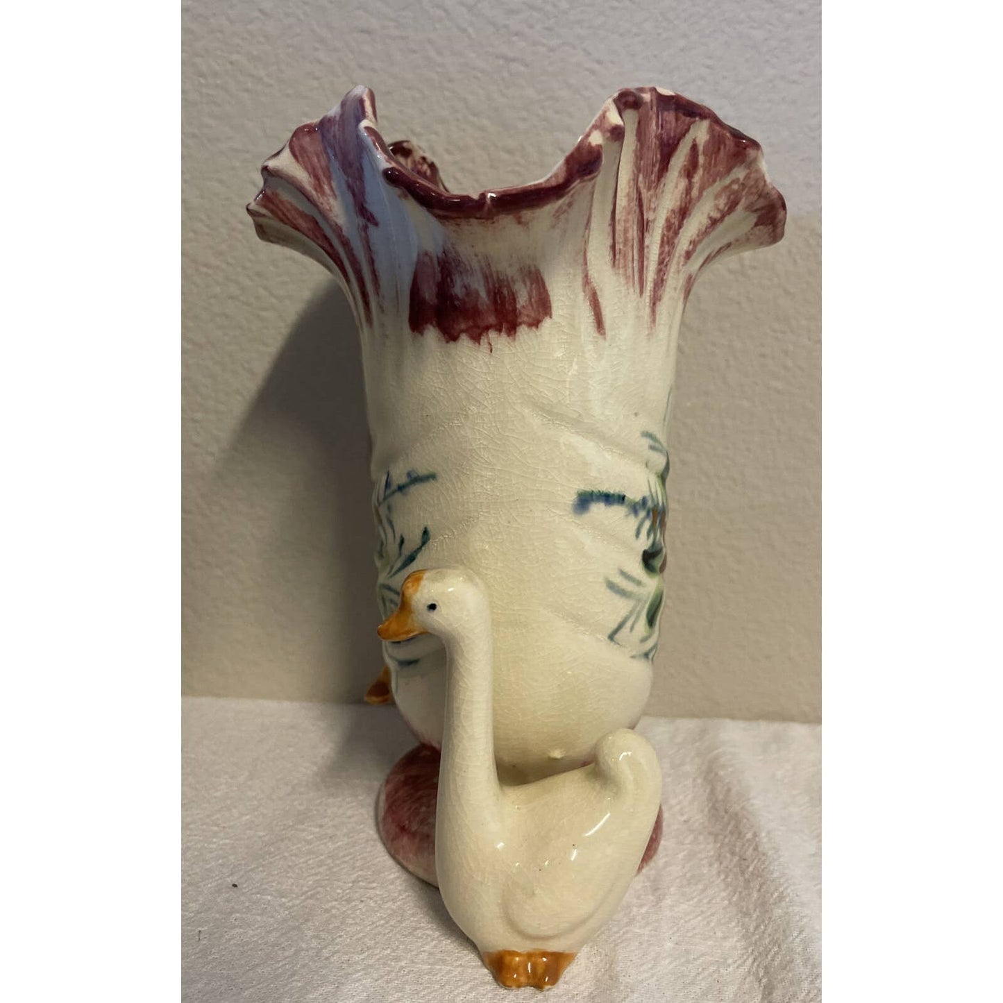 Vintage Vase Made In Japan Two Ducks Floral 8” Tall NICE RARE