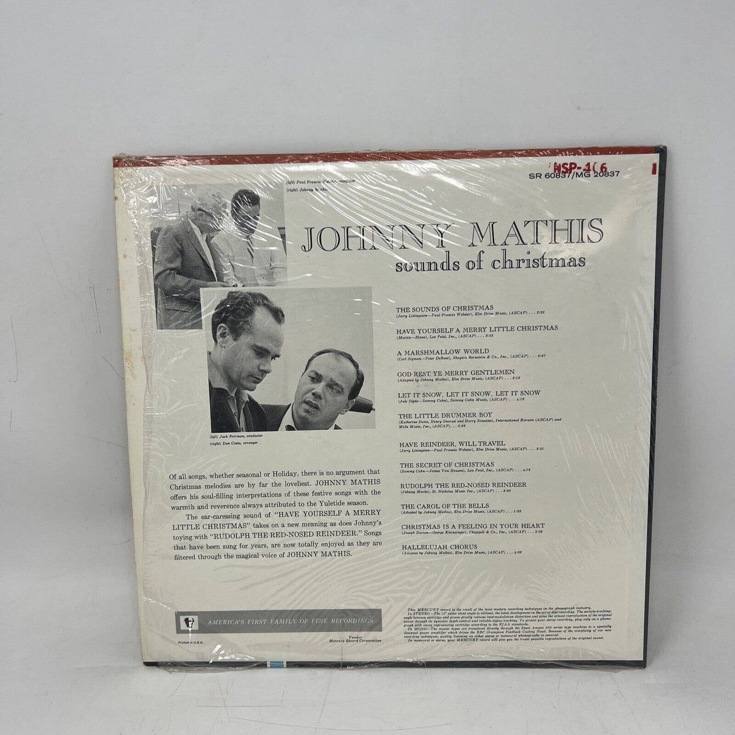 Johnny Mathis Sound of Christmas Music Vinyl Record Mercury Records Shrink Hype