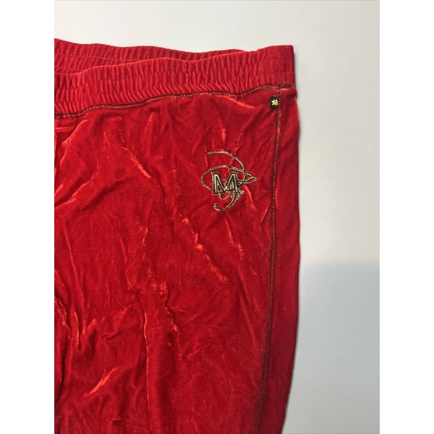 Mecca Ware Vintage XL Hip-Hop Velour Red Track Pants Embroidered Logo Joggers