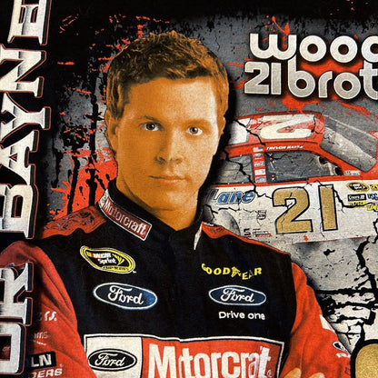 Trevor Bayne Shirt Adult Large Black #21 Wood 21 Brothers Racing Nascar Mens.