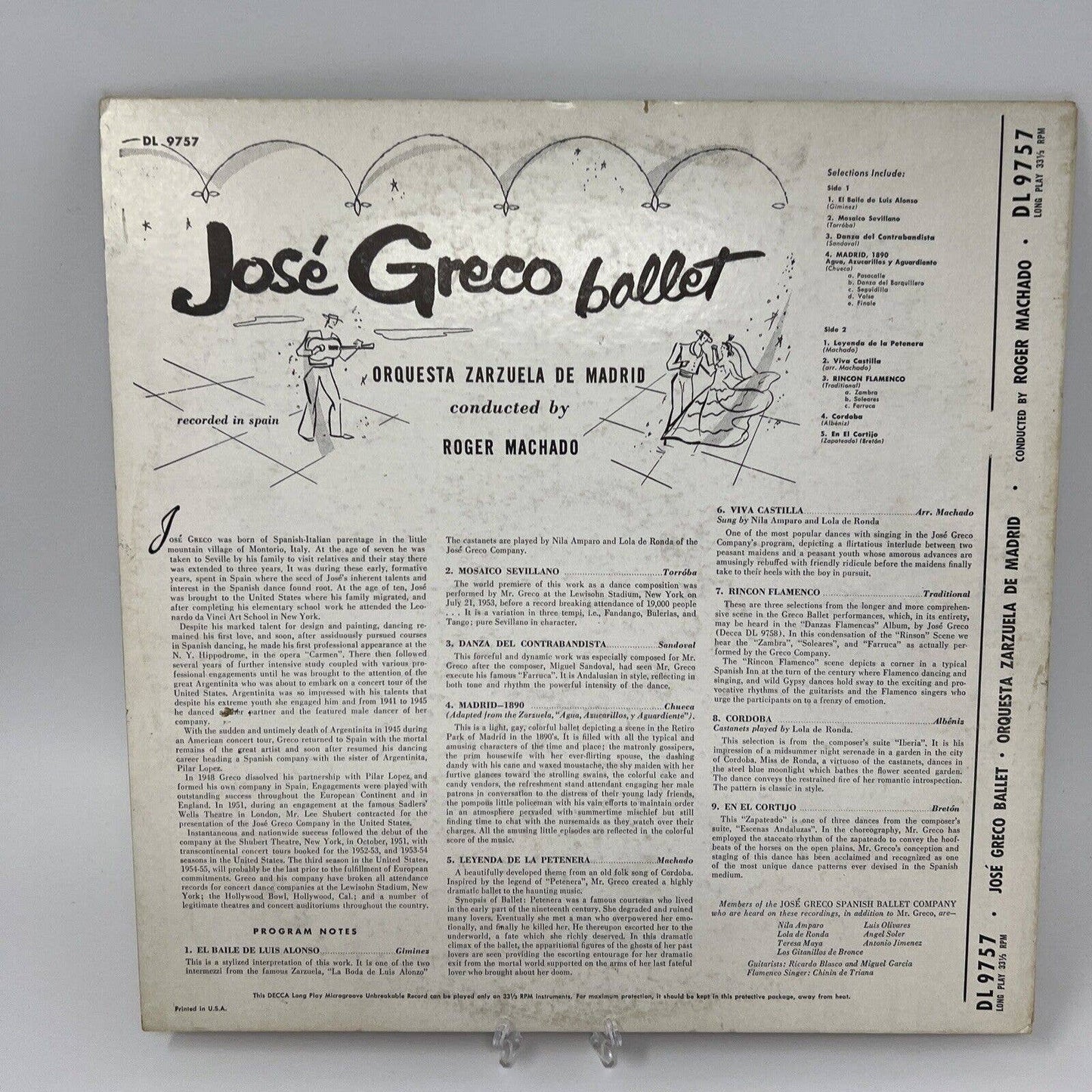 Jose Greco Ballet LP DL 9757 Decca 1954 Mono Gold Label Series Roger Machado