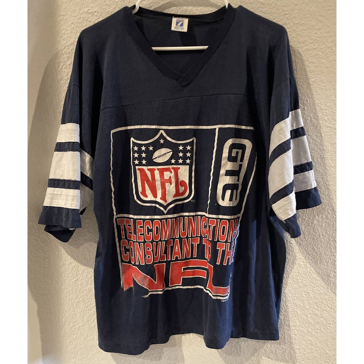 Vintage Rare 90s NFL GTE Telecommunication Consultant Navy Football Shirt Logo 7