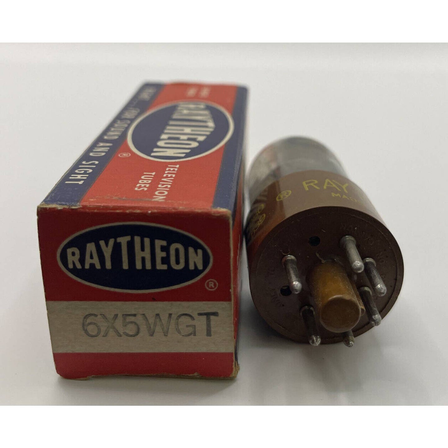 Raytheon 6X5WGT Brown Base Vacuum Tube Amplitrex NOS Radio Valve