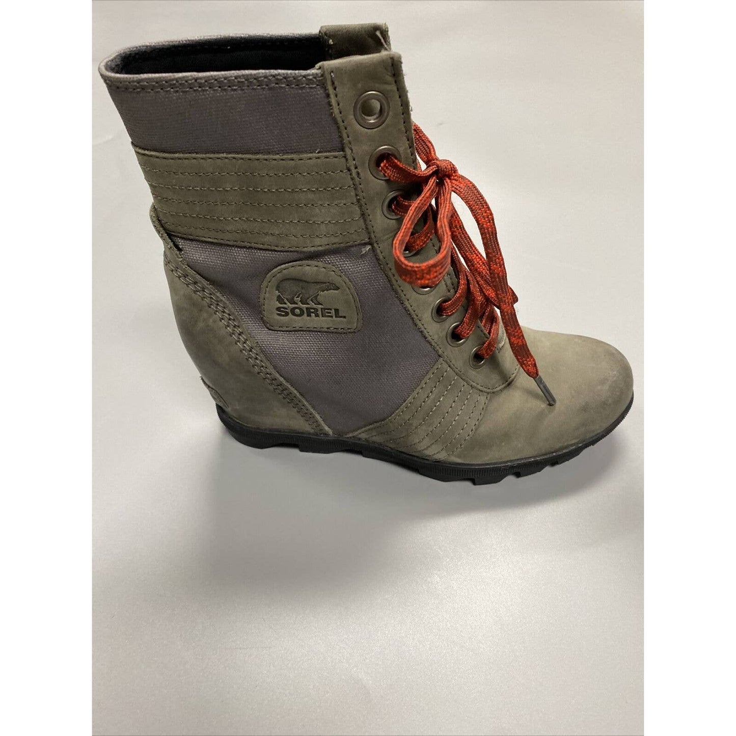 Sorel Lexie Wedge Leather Ankle Boots Women 7.5 Quarry Gray NL3046-051