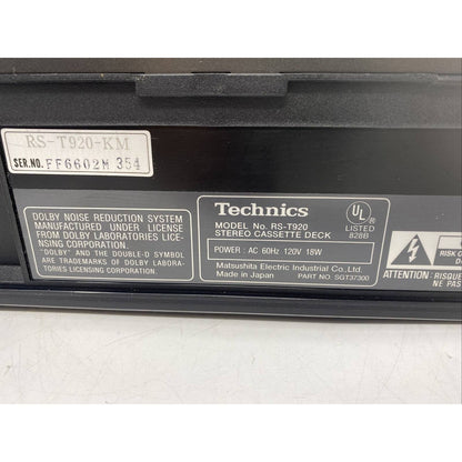 Technics RS-T920 KM Stereo Double Cassette Deck Auto Control High Speed Works!!