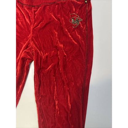 Mecca Ware Vintage XL Hip-Hop Velour Red Track Pants Embroidered Logo Joggers