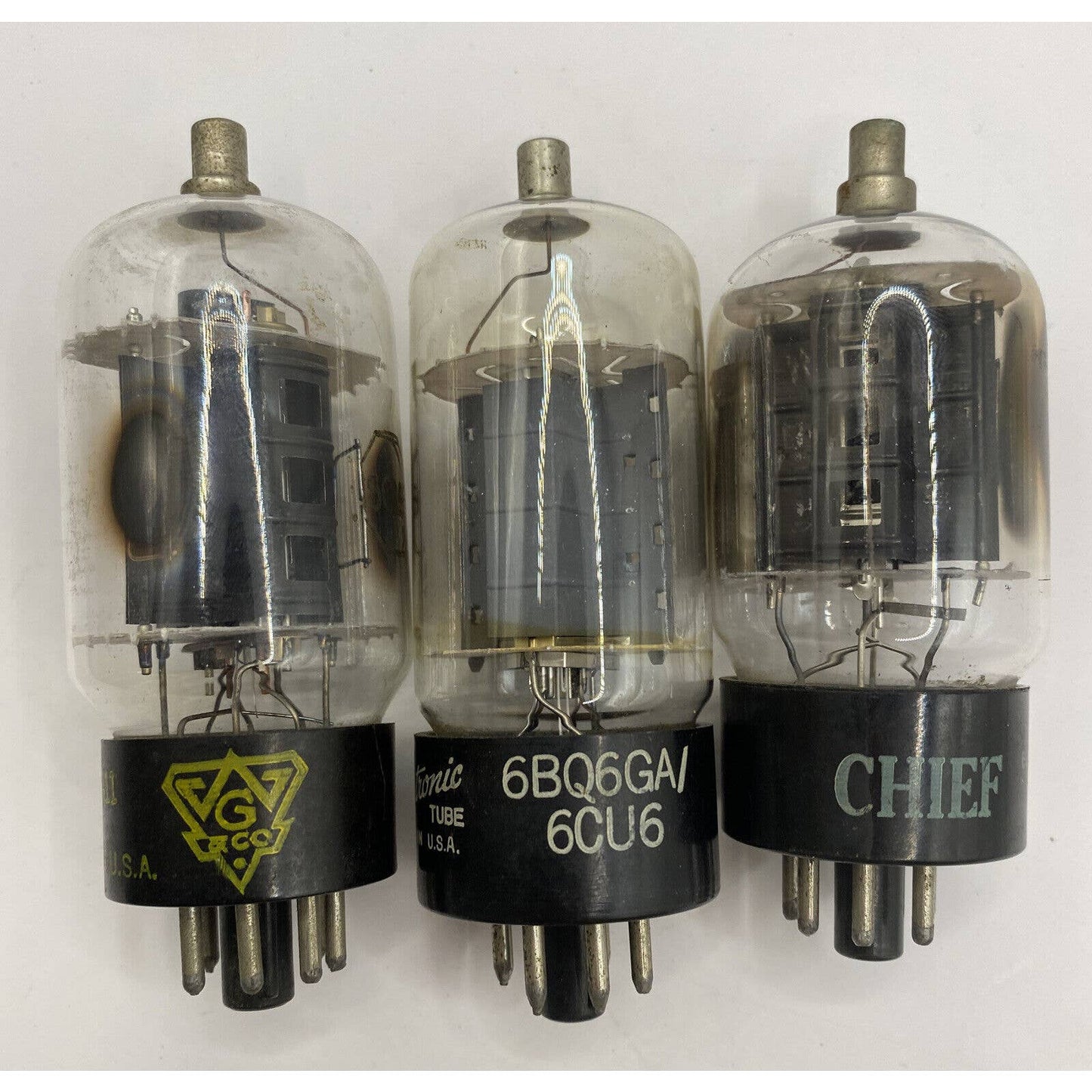 Lot Of 3 6CU6 6BQ6GA Vacuum Tubes - GE - Chief - W G & CO - USA Tested W Photos!