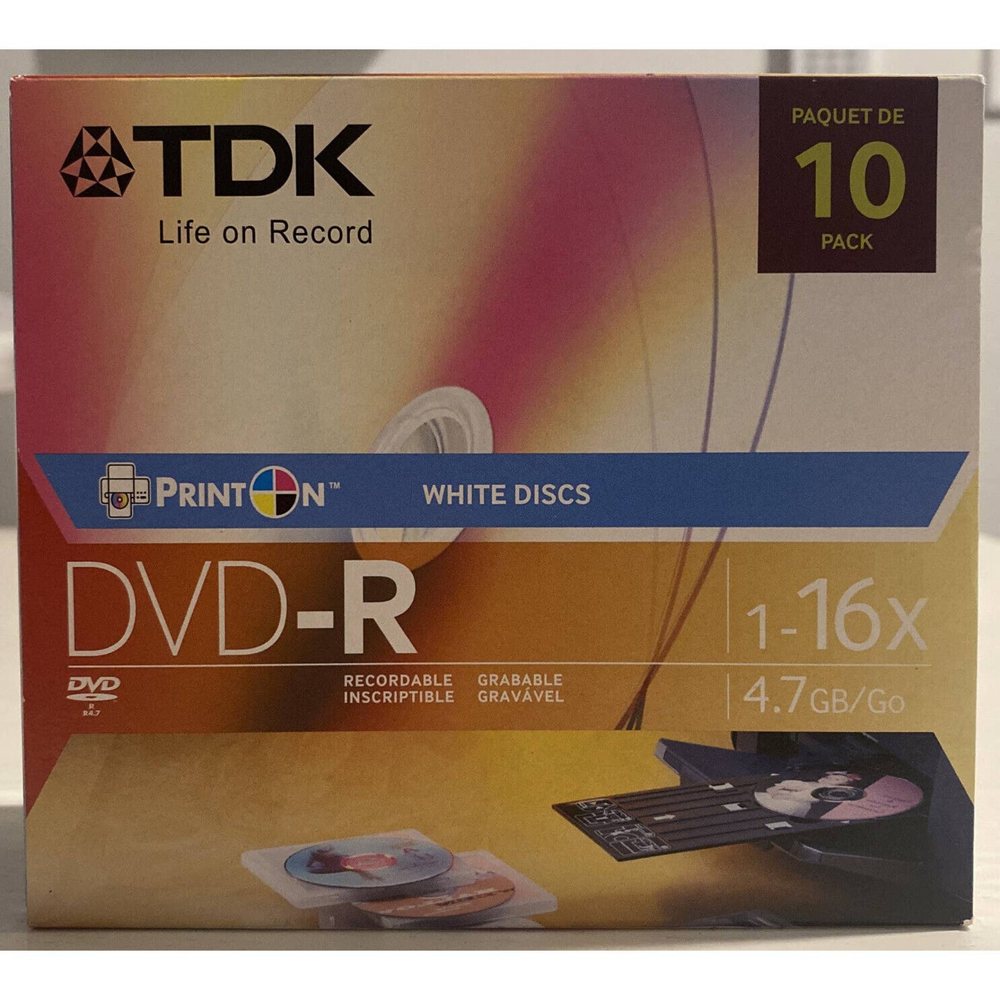 Genuine TDK (1-16X) 4.7GB Pack of 10 Blank White Discs Life on Record DVD-R
