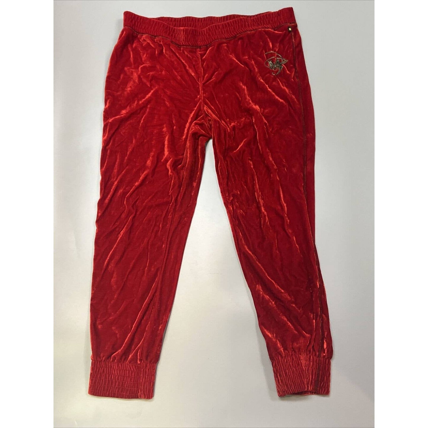 Mecca Ware Vintage XL Hip-Hop Velour Red Track Pants Embroidered Logo Joggers