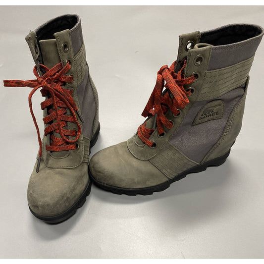 Sorel Lexie Wedge Leather Ankle Boots Women 7.5 Quarry Gray NL3046-051