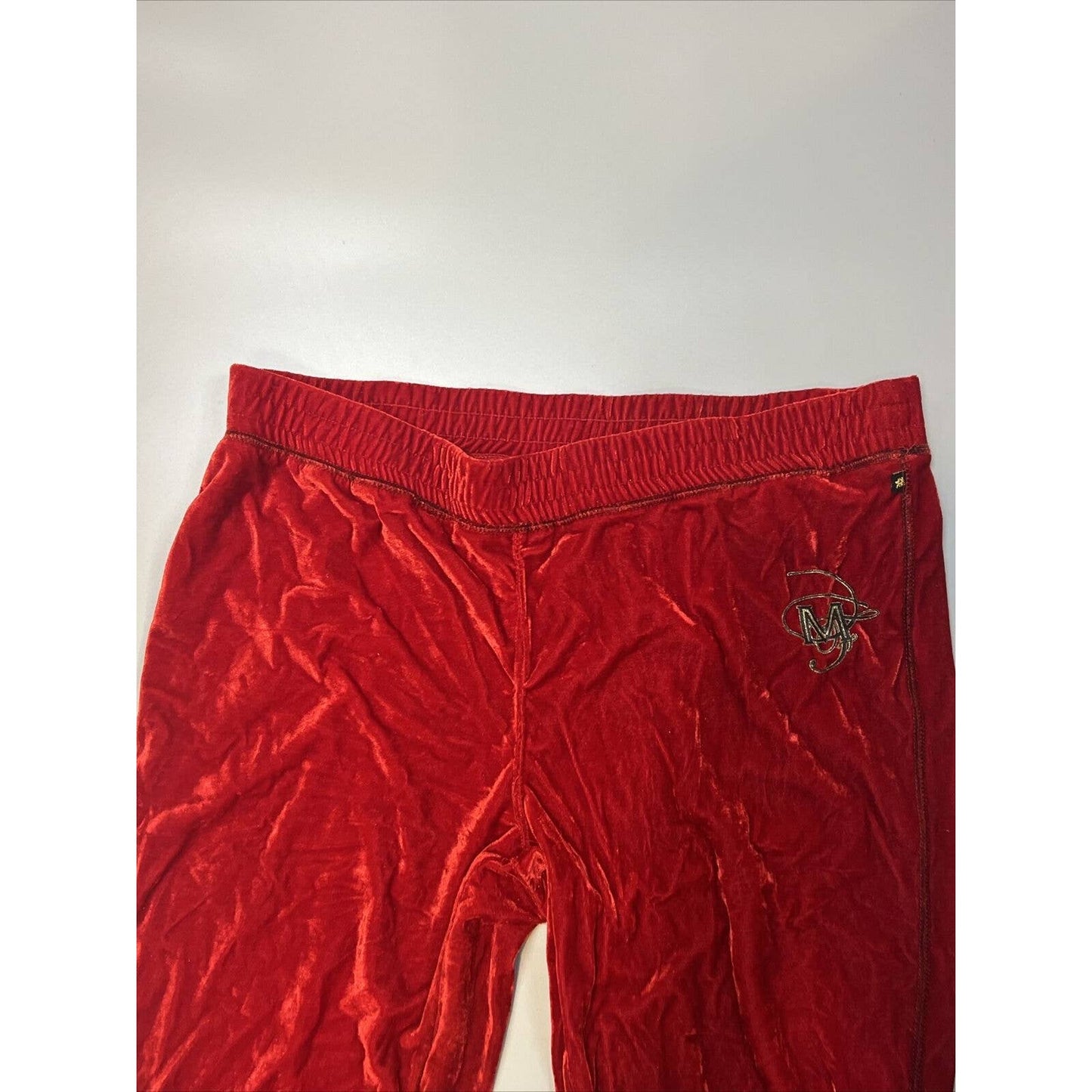 Mecca Ware Vintage XL Hip-Hop Velour Red Track Pants Embroidered Logo Joggers