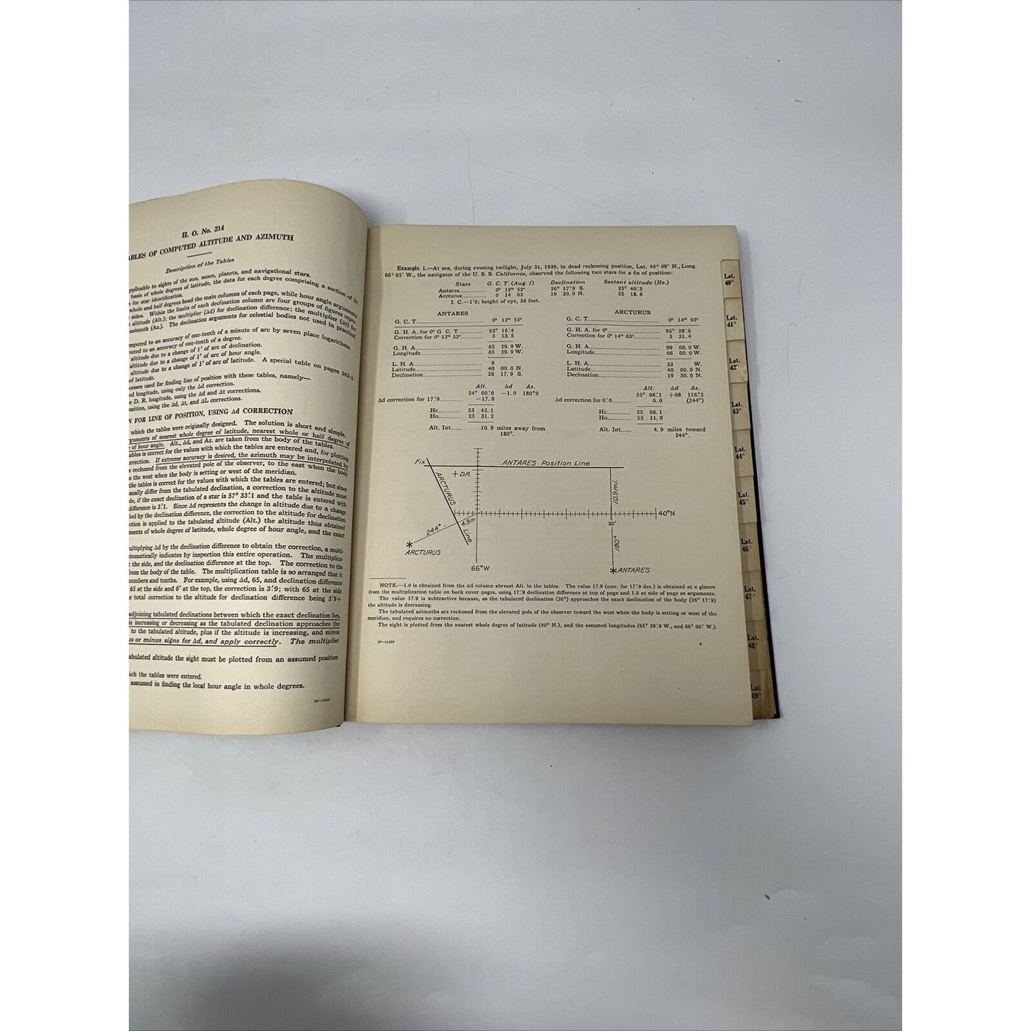 1940 US Navy Tables of Computed Altitude and Azimuth Latitudes 40 To 49 Book