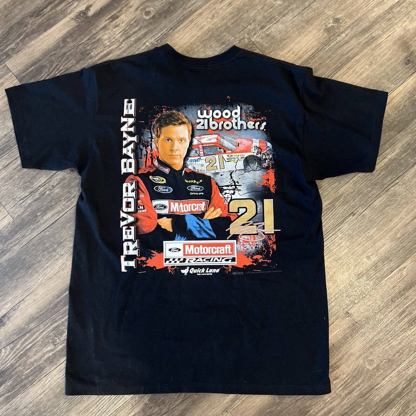 Trevor Bayne Shirt Adult Large Black #21 Wood 21 Brothers Racing Nascar Mens.