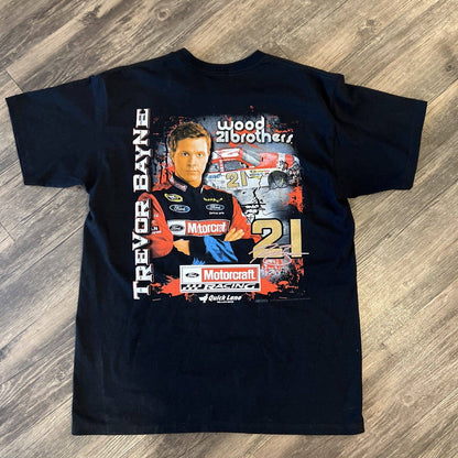 Trevor Bayne Shirt Adult Large Black #21 Wood 21 Brothers Racing Nascar Mens.