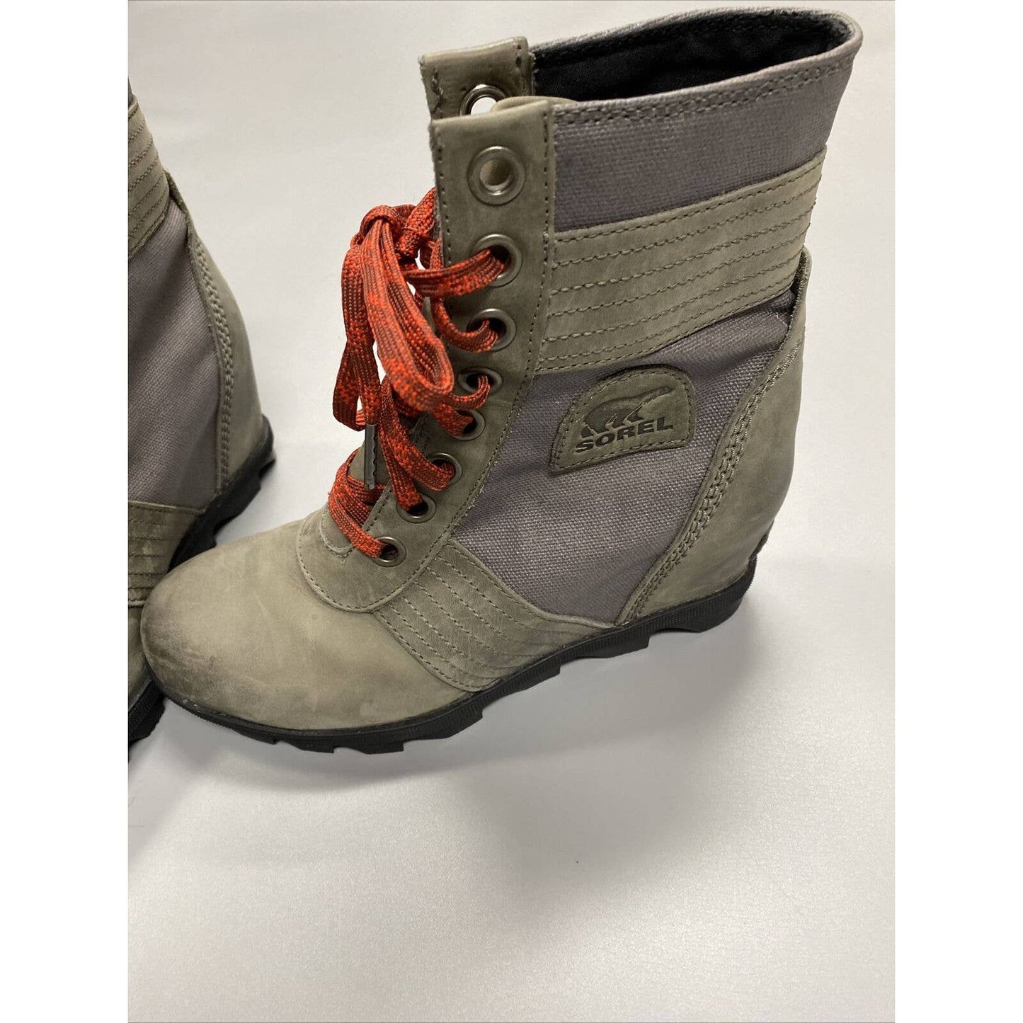 Sorel Lexie Wedge Leather Ankle Boots Women 7.5 Quarry Gray NL3046-051