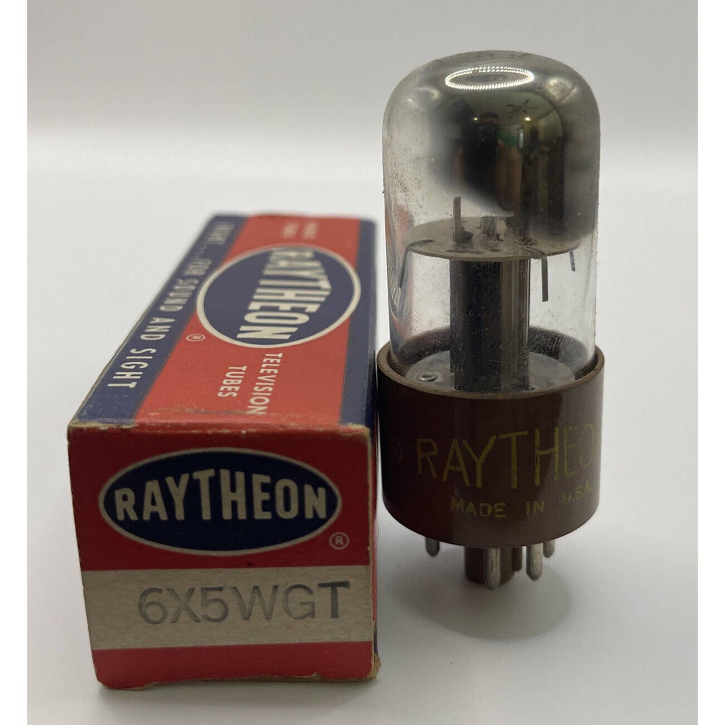 Raytheon 6X5WGT Brown Base Vacuum Tube Amplitrex NOS Radio Valve