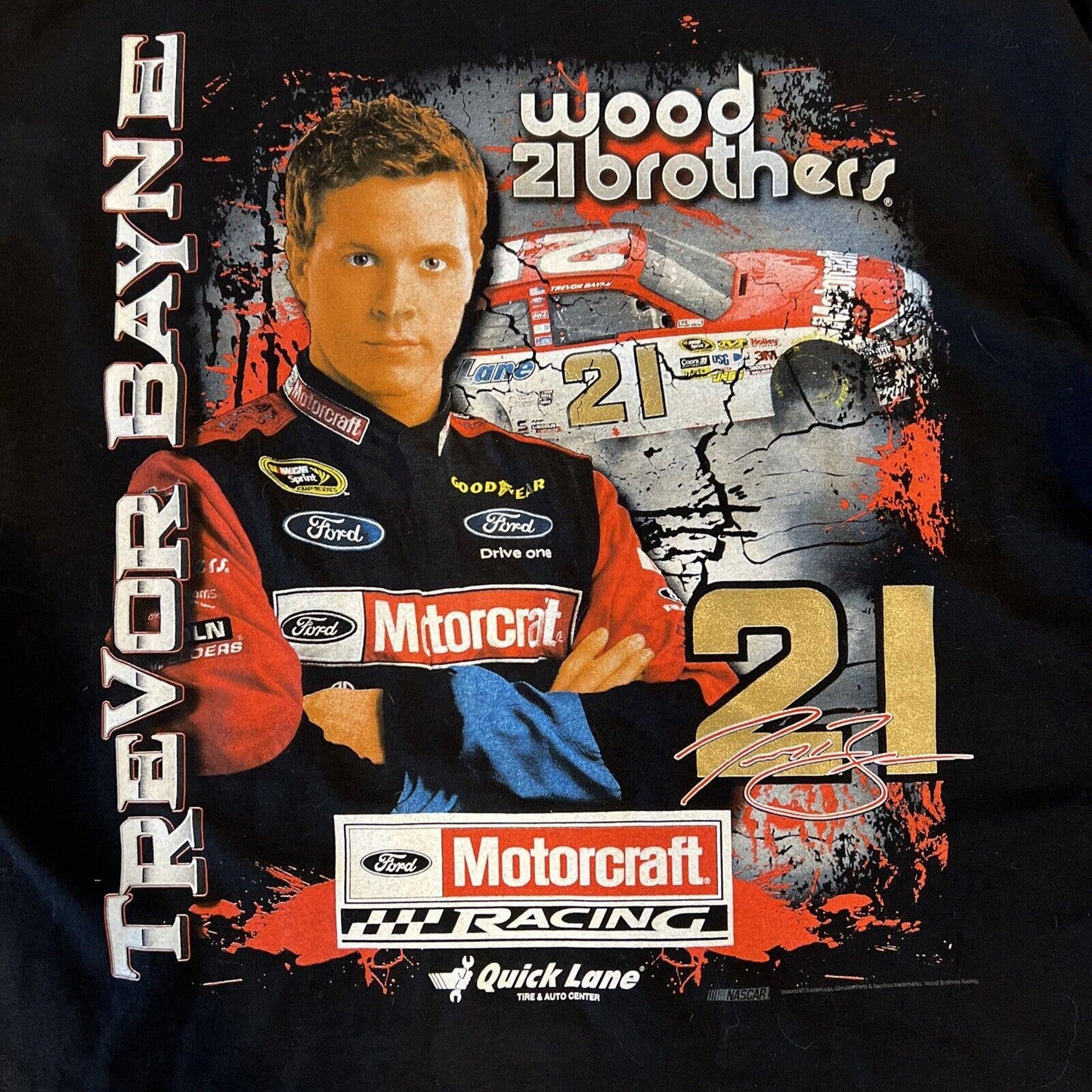 Trevor Bayne Shirt Adult Large Black #21 Wood 21 Brothers Racing Nascar Mens.