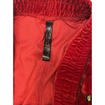 Mecca Ware Vintage XL Hip-Hop Velour Red Track Pants Embroidered Logo Joggers