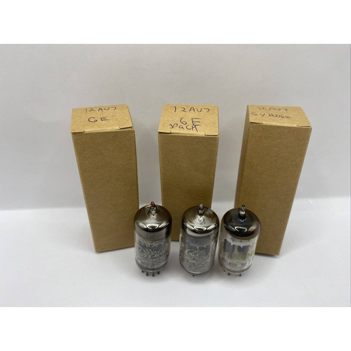 12AU7A ECC82 x 3 Vacuum Tubes Amp Amplifier USA Gray Plate Tested W Photos!