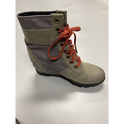 Sorel Lexie Wedge Leather Ankle Boots Women 7.5 Quarry Gray NL3046-051
